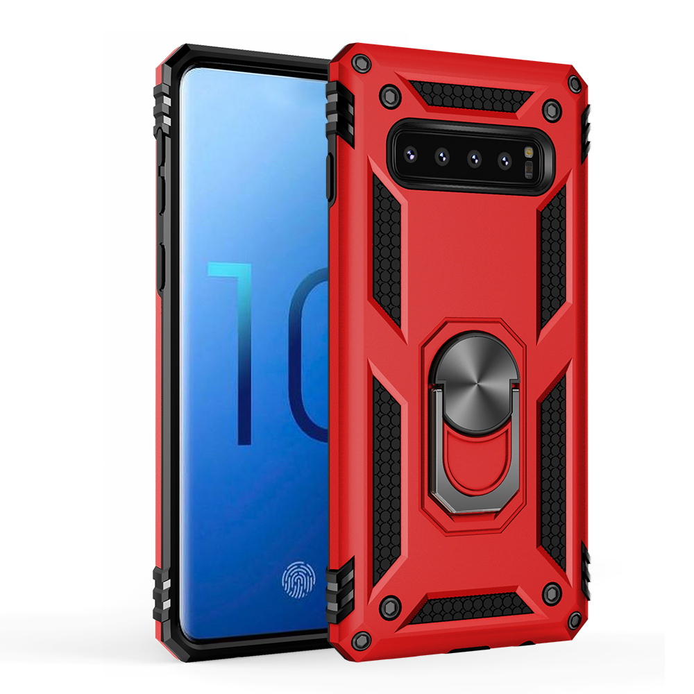 Galaxy S10+ (Plus) Tech Armor RING Grip Case with Metal Plate (Red)